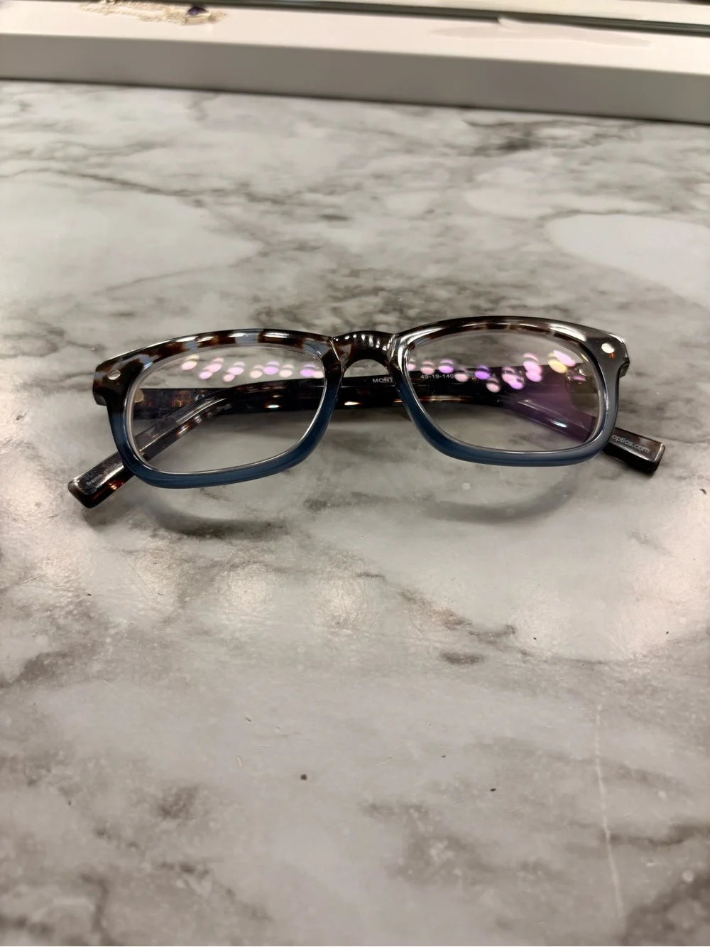 Tortoiseshell and Blue Rectangular Frame Women's Glasses